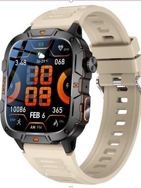Beige Smart Military Watch - Rugged Fitness Smartwatch
